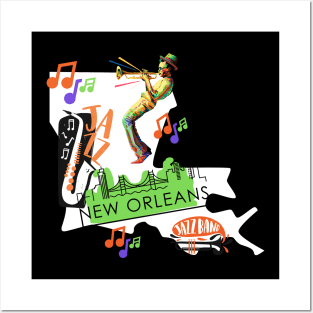 Green New Orleans Louisiana Mardi Gras City Skyline Music Jazz Travel holidays Posters and Art